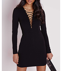 Bodycon Mini Dress – Lace Up Detail / Solid Black